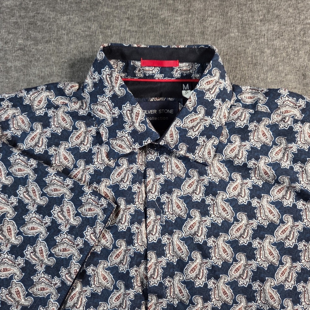 Silver Stone Collection Men's Short Sleeve Modern Fit Shirt Size M, Blue Paisley